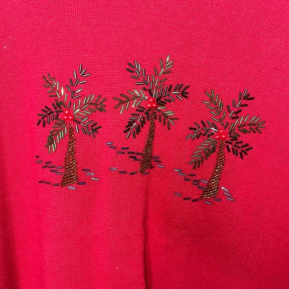 SAG HARBOR Red Beaded Holiday Palm Tree Sweater - Picture 4 of 5
